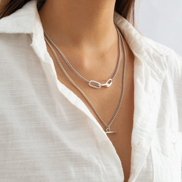 Silver-Plated Bar Layered Pendant Necklace Fashion