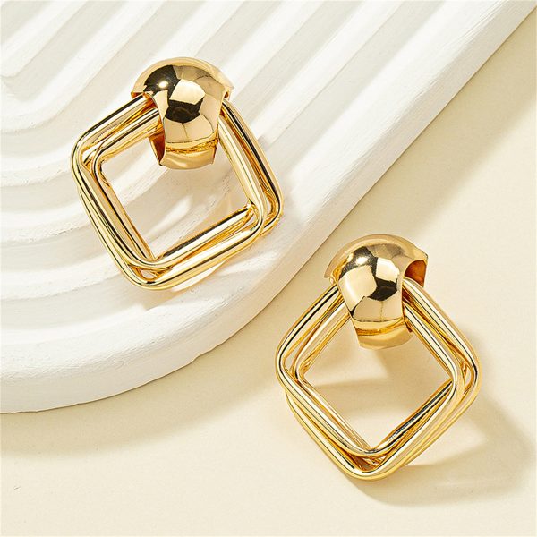 18K Gold-Plated Small Stacked Rhombus Stud Earrings For Cheap