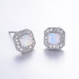 White Opal Princess-Cut Halo Stud Earrings Online Sale