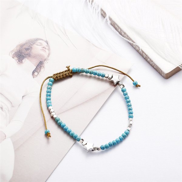 Turquoise & Silver-Plated Star Adjustable Anklet on Sale