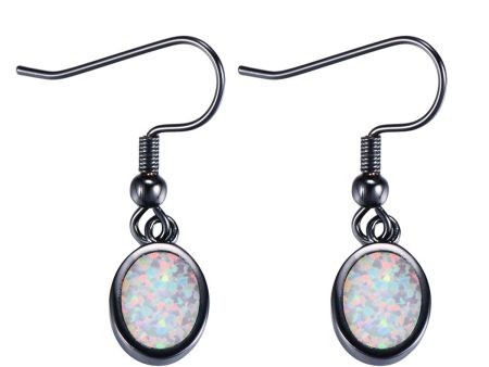 White Opal & Rhodium-Plated Oval Drop Earrings For Cheap