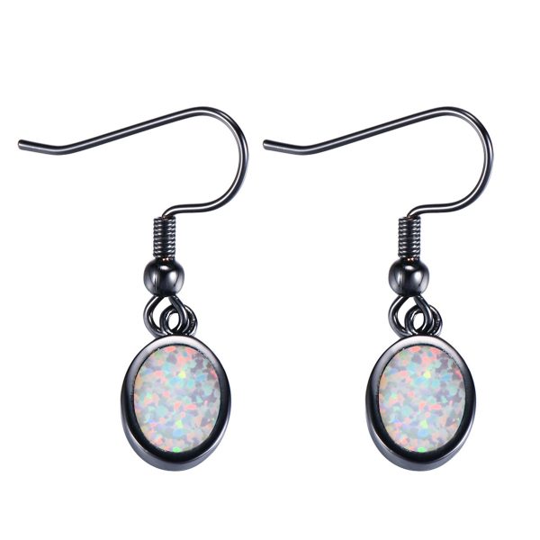 White Opal & Rhodium-Plated Oval Drop Earrings For Cheap