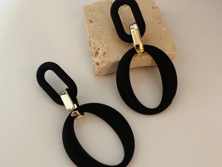 Black Enamel & 18K Gold-Plated Openwork Oval Drop Earrings Fashion