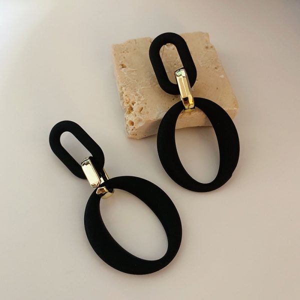 Black Enamel & 18K Gold-Plated Openwork Oval Drop Earrings Fashion