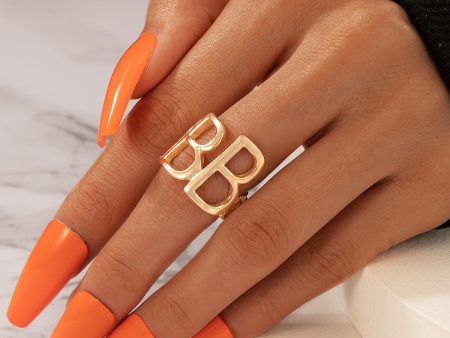 18K Gold-Plated  B  Openwork Adjustable Ring For Discount