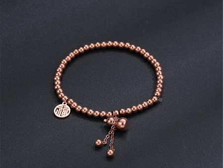 18K Rose Gold Calabash & Chinese Letter Charm Stretch Bracelet For Discount