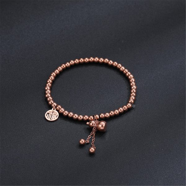 18K Rose Gold Calabash & Chinese Letter Charm Stretch Bracelet For Discount