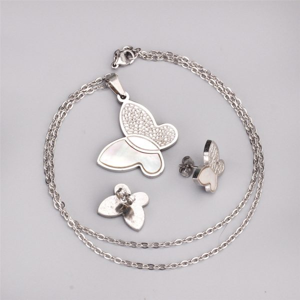 White Shell & Silver-Plated Butterfly Stud Earrings & Pendant Necklace Online Sale