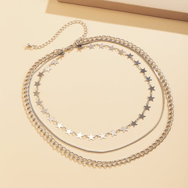 Silver-Plated Linking Star Layered Necklace Fashion