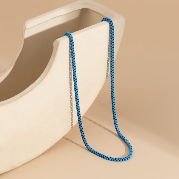 Blue Enamel & Silver-Plated Box Chain Necklace For Cheap