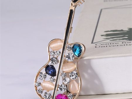 Cubic Zirconia & Peach Cats Eye Openwork Violin Brooch Online Hot Sale