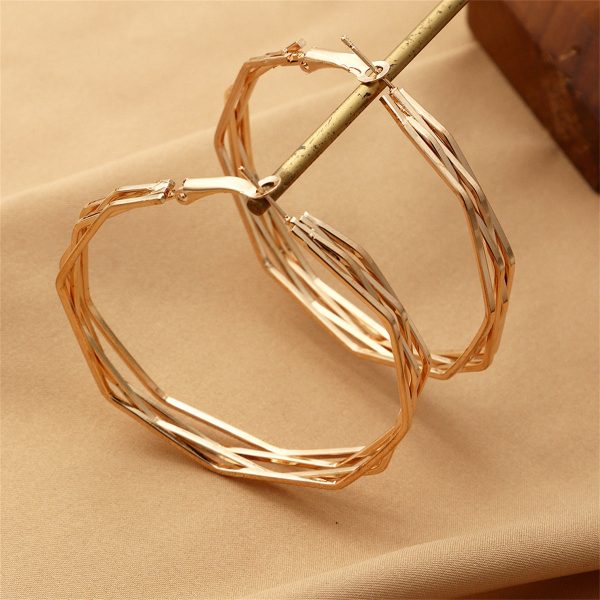 18K Gold-Plated Polygon Layered Hoop Earrings For Cheap