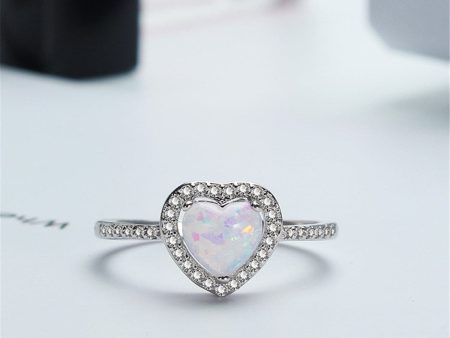 White Opal & Cubic Zirconia Heart-Cut Halo Ring For Discount