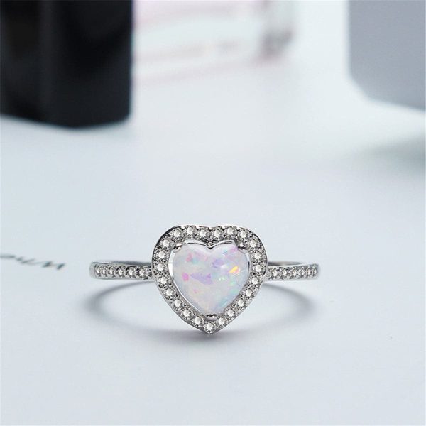 White Opal & Cubic Zirconia Heart-Cut Halo Ring For Discount