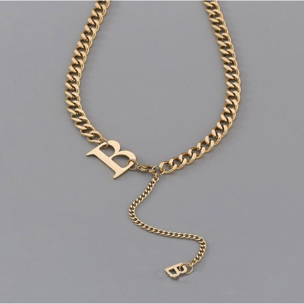 18K Gold-Plated  B  Cuban Chain Lariat Necklace Sale