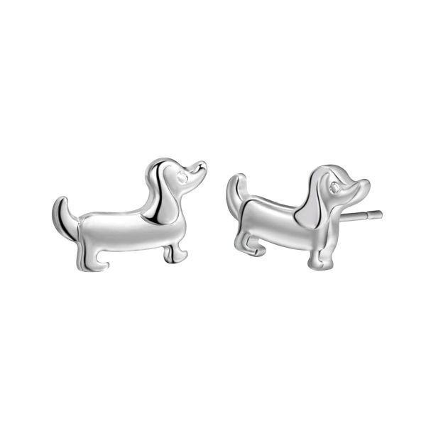 Silver-Plated Dachshund Stud Earrings For Sale