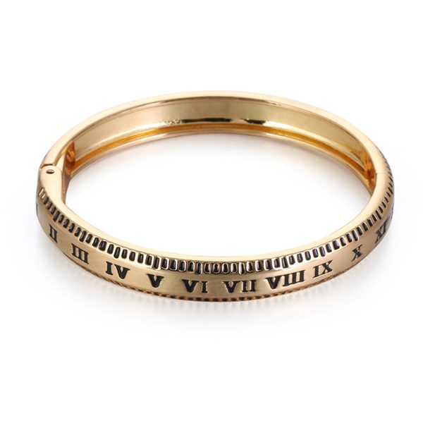 18K Gold-Plated Roman Numerals Hinge Bangle For Sale