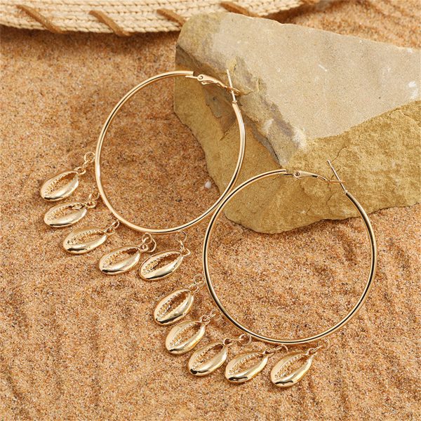 18K Gold-Plated Shell Tassel Hoop Earrings For Discount