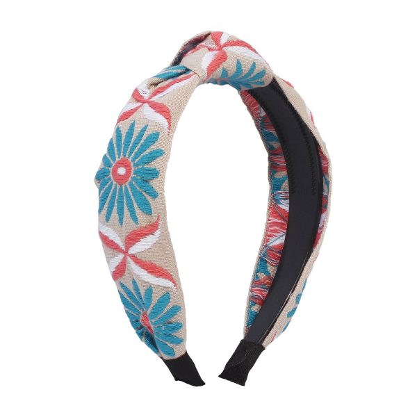 Blue & Pink Floral Knot-Accent Hard Headband Online now