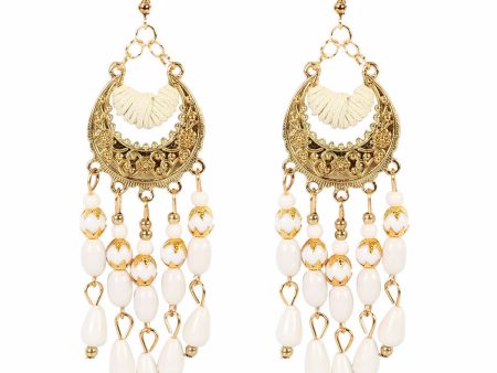 White Resin & Polyster 18K Gold-Plated Tassel Drop Earrings Supply