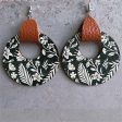 Black & White Floral Wood Round Drop Earrings For Cheap