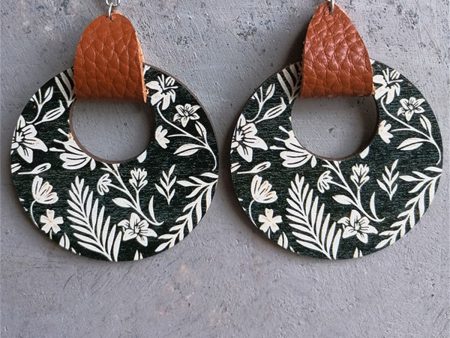 Black & White Floral Wood Round Drop Earrings For Cheap