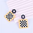 Black & White Checkerboard & Flower Drop Earrings Cheap