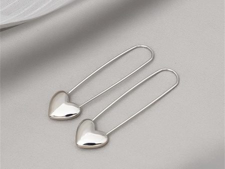 Silver-Plated Heart Pin Earrings For Sale