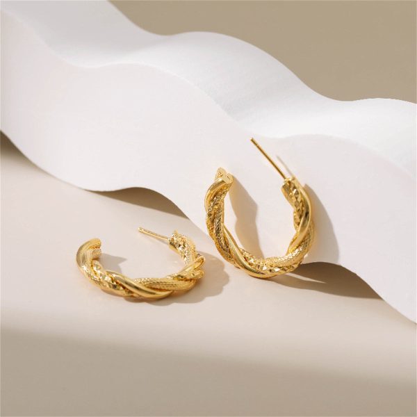 18K Gold-Plated Woven Twine Huggie Earrings Hot on Sale