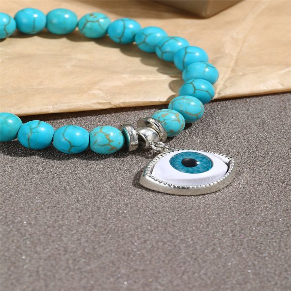 Turquoise & Silver-Plated Eye Charm Beaded Stretch Bracelet Online now