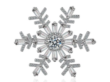 Cubic Zirconia & Crystal Silver-Plated Snowflake Brooch For Discount