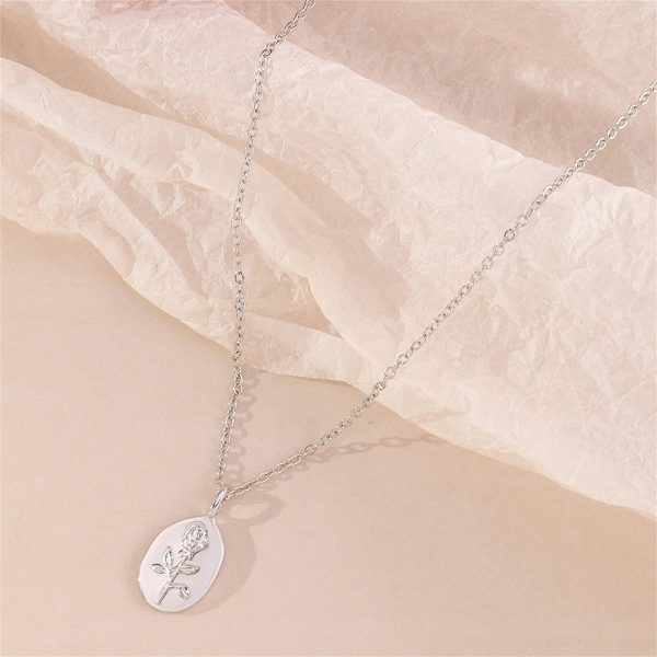 Silver-Plated Floral Oval Pendant Necklace Online