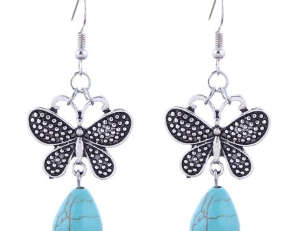 Turquoise & Silver-Plated Butterfly Drop Earrings Fashion