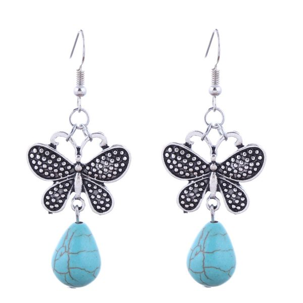 Turquoise & Silver-Plated Butterfly Drop Earrings Fashion