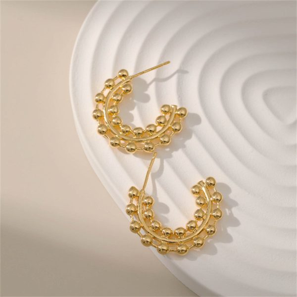 18K Gold-Plated Layered Beaded Huggie Earrings For Discount