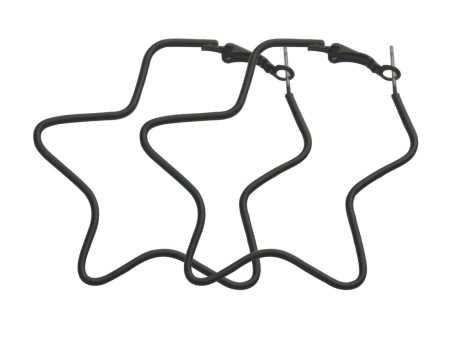 Black Enamel & Silver-Plated Star Hoop Earrings Supply