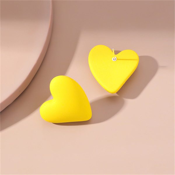 Yellow Acrylic & Silve-Plated Heart Stud Earrings Supply