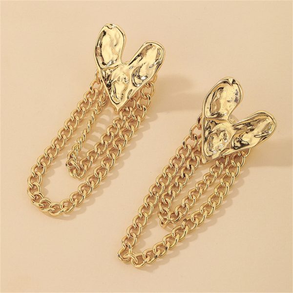 18K Gold-Plated Heart Chain Drop Earrings For Discount