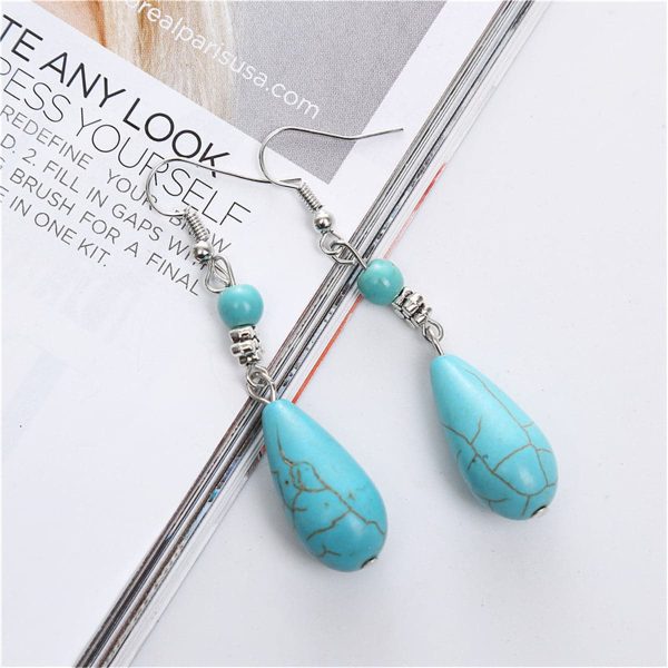 Turquoise & Silver-Plated Pear-Cut Drop Earrings Fashion