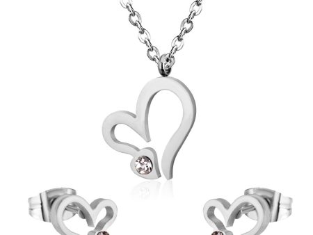 Clear Cubic Zirconia & Silver-Plated Heart Stud Earrings & Pendant Necklace Online