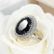 Black Crystal & Cubic Zirconia Oval Ring Cheap