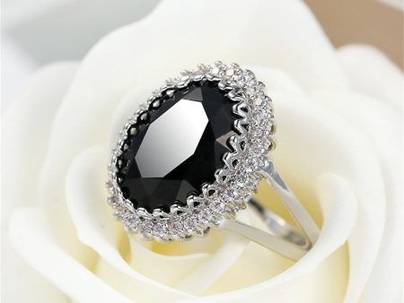 Black Crystal & Cubic Zirconia Oval Ring Cheap