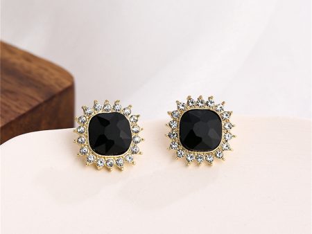 Black Crystal & 18K Gold-Plated Square Halo Stud Earrings Online Sale