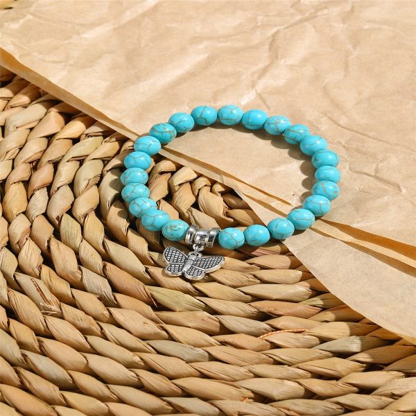 Turquoise & Silver-Plated Butterfly Beaded Stretch Bracelet Online Sale