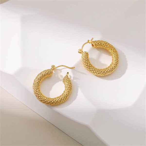 18K Gold-Plated Twisted Thread Hoop Earrings For Cheap