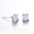 White Opal & Silver-Plated Princess Cut Stud Earrings Online Hot Sale