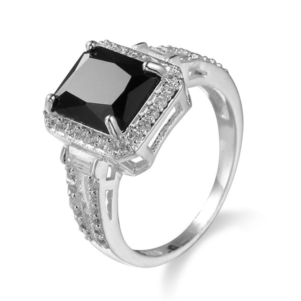 Black Crystal & Cubic Zirconia Halo Baguette Ring Sale