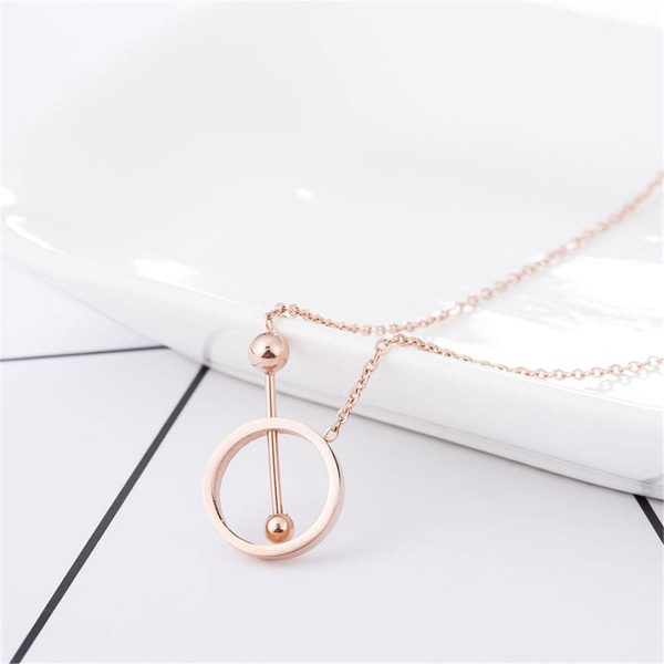 18K Rose Gold-Plated Hollow Circle & Bar Pendant Necklace For Discount