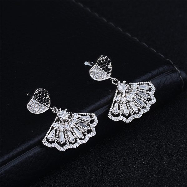 Black & White Cubic Zirconia Heart Fan Drop Earrings Online Sale