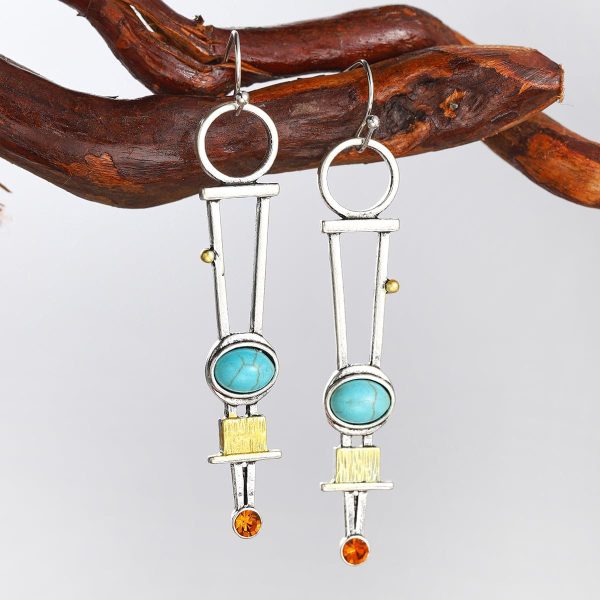 Turquoise & Cubic Zirconia Silver-Plated Geometric Drop Earrings For Cheap